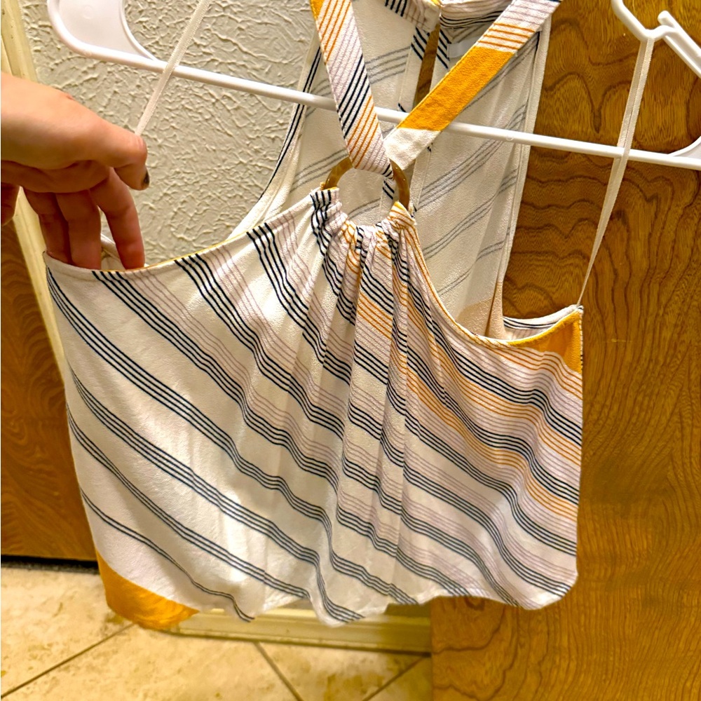 O’Neill flowy halter top white and yellow stripes XS